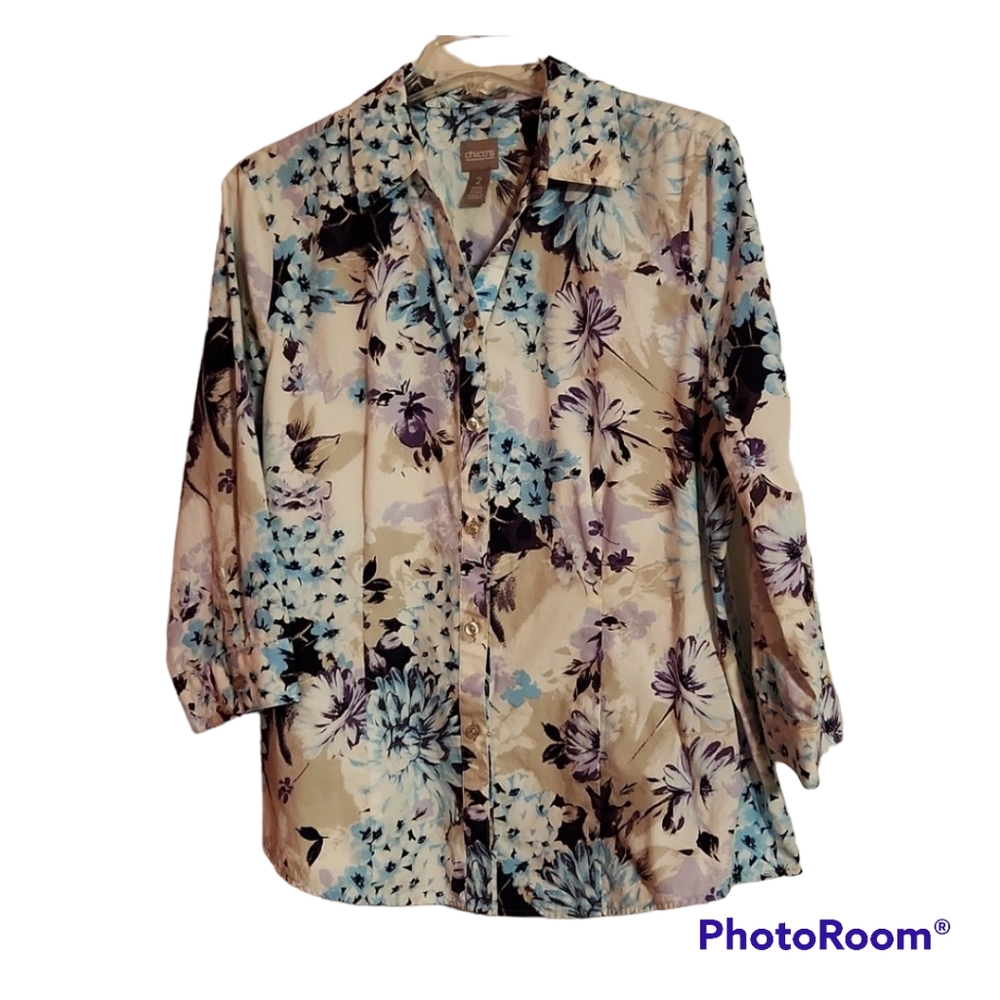 CHICO'S WRINKLE FREE BLOUSE EUC CHICO'S SIZE 2